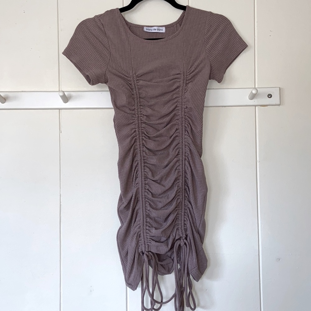 Blanc De Blanc Brown Ruched Dress With Ties